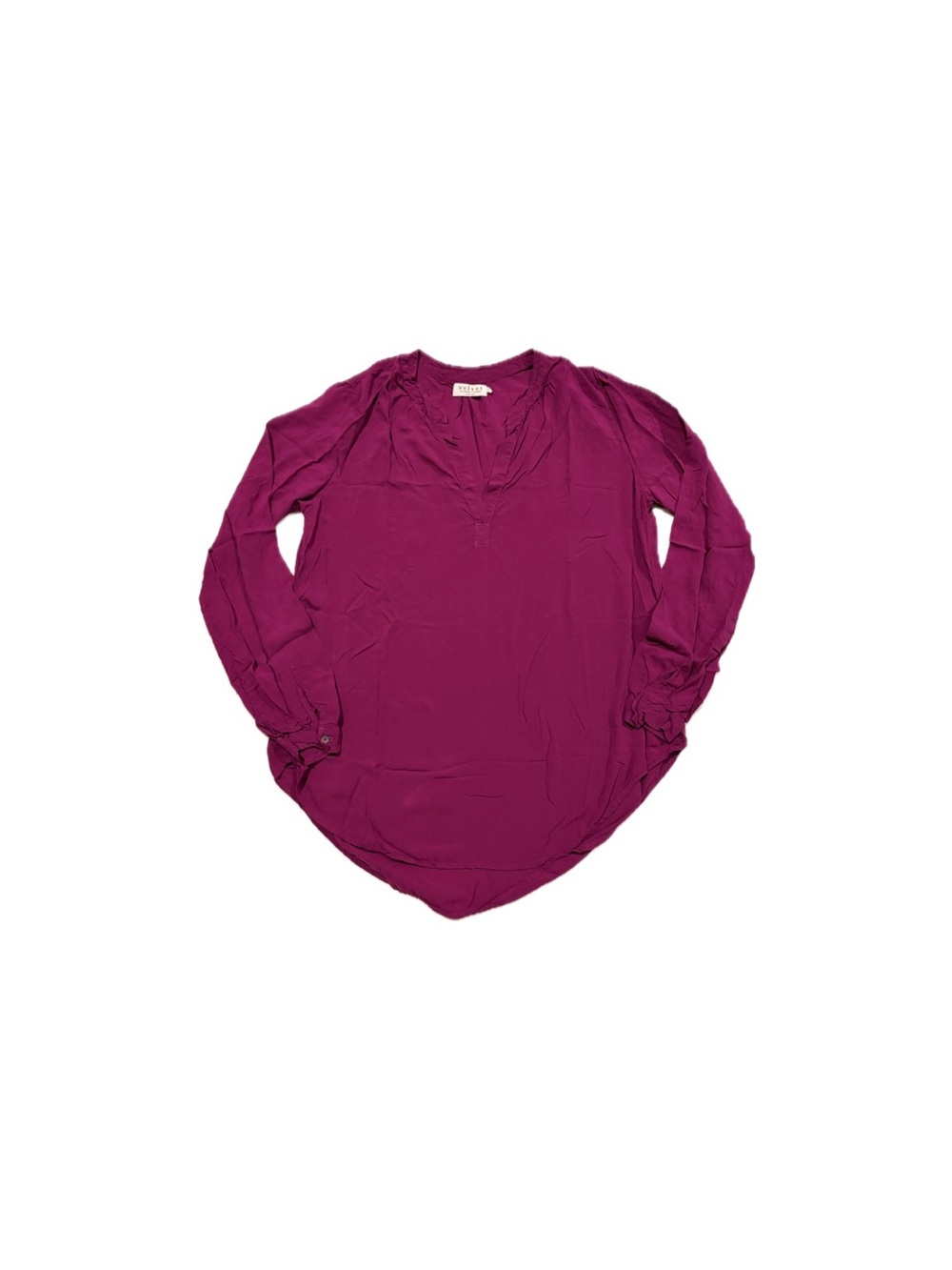 Velvet By Graham & Spencer Fuchsia Viscose Split Neck Peasant Blouse - Large